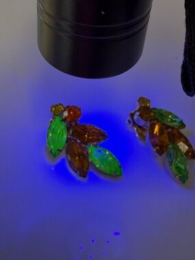 Green and Amber Crystal Leaf Clip-On Earrings